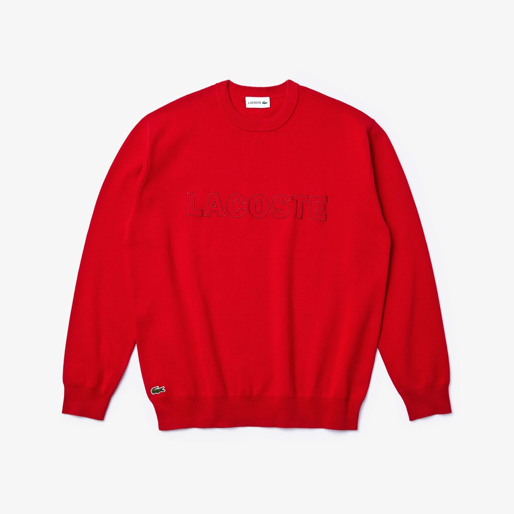Mens   Crewneck Signature-Logo Knit Sweater | Lacoste Red • 240