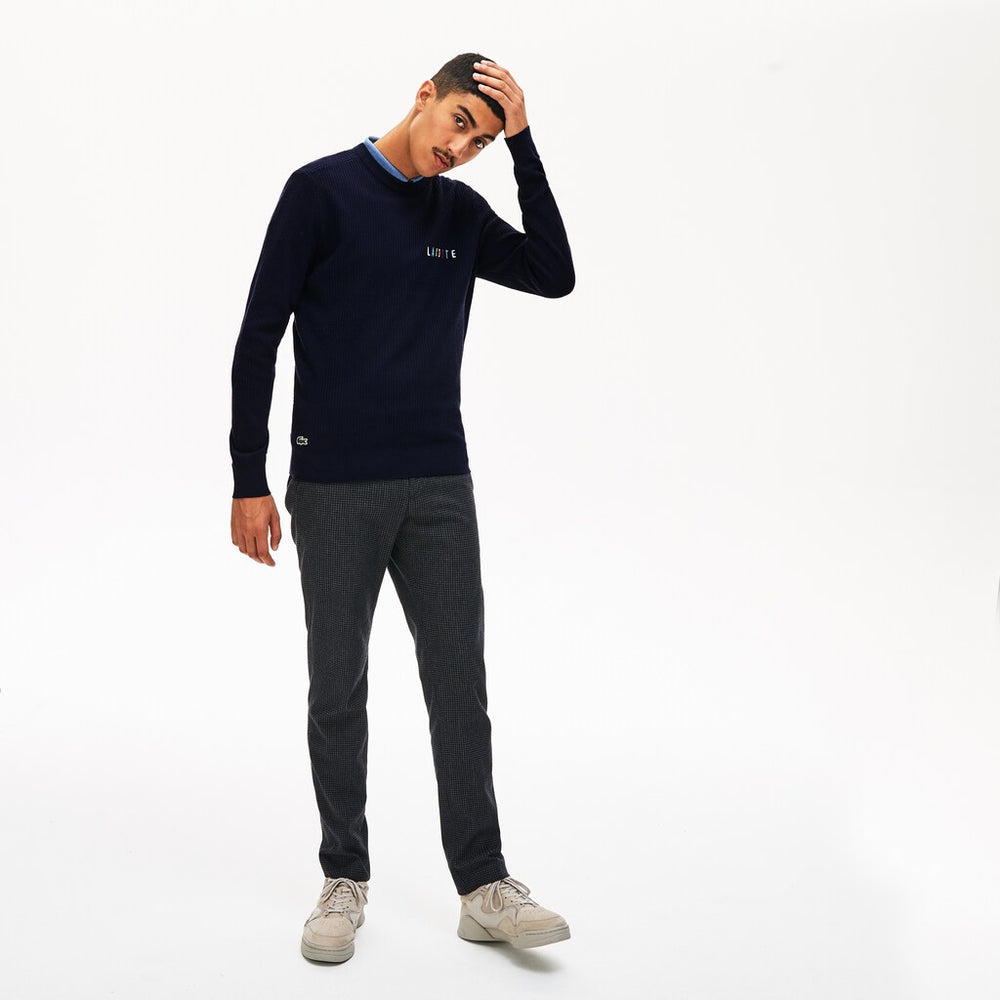 Mens   Crewneck Embroidered Cotton Blend Sweater | Lacoste Navy Blue • 166