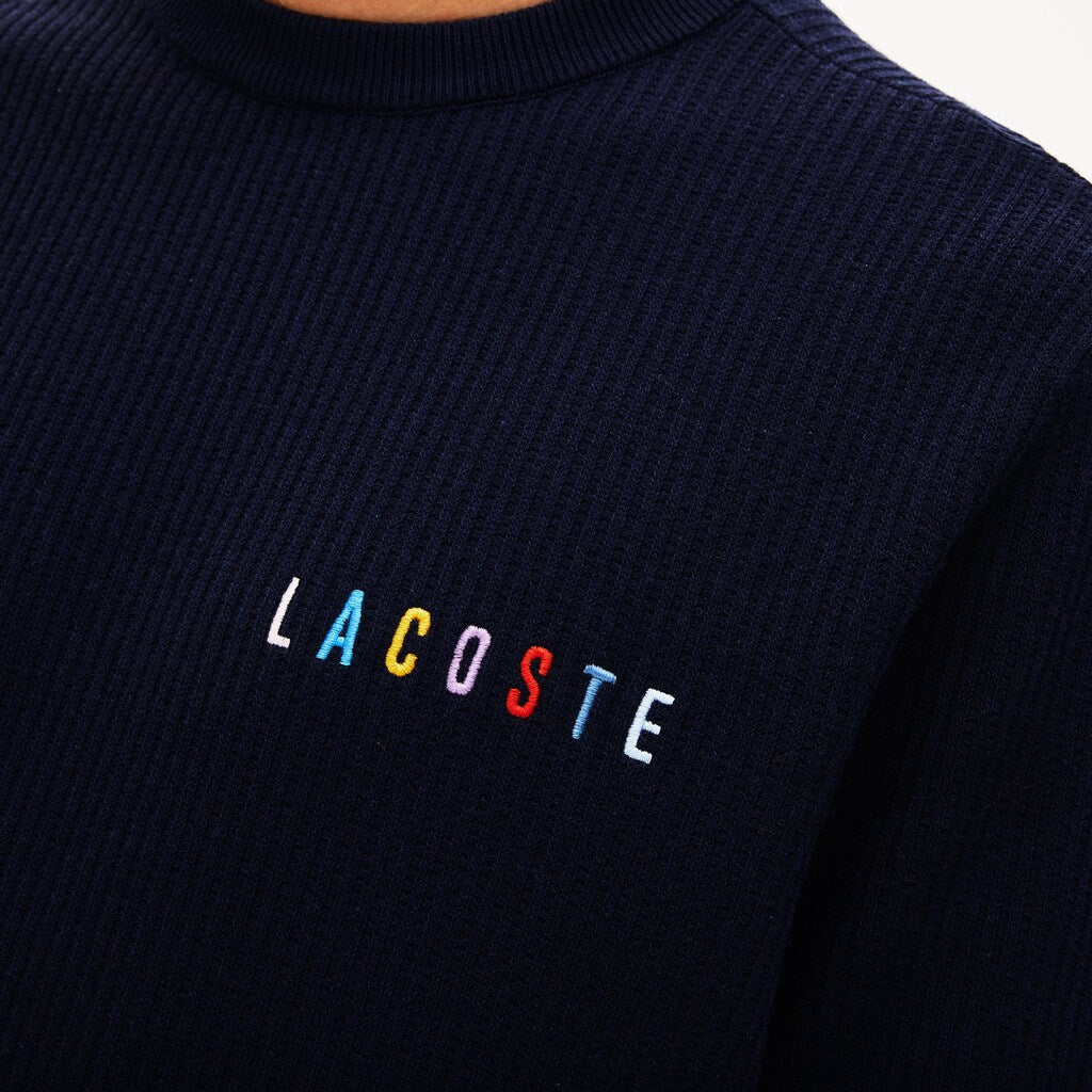 Mens   Crewneck Embroidered Cotton Blend Sweater | Lacoste Navy Blue • 166