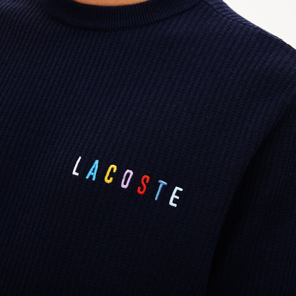 Mens   Crewneck Embroidered Cotton Blend Sweater | Lacoste Navy Blue • 166