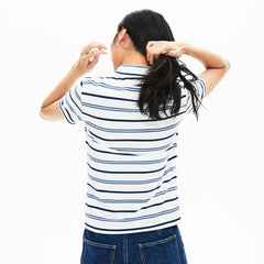 Womens Wo  Slim Fit Striped Stretch Piqué Polo Shirt | Lacoste White / Blue / Navy Blue • 14V
