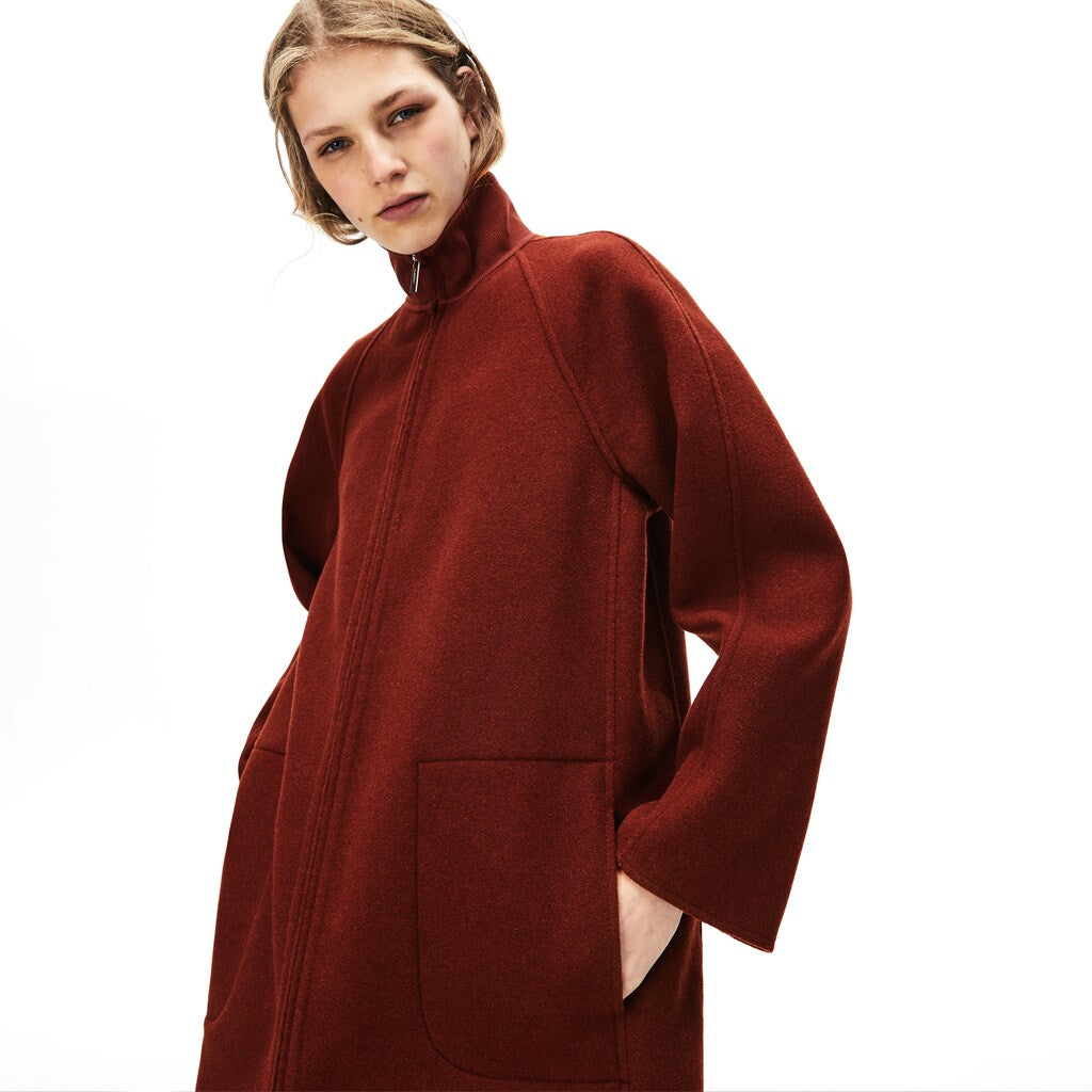 Womens Wo  Standup Collar Wool-Blend Zip Coat | Lacoste Brown • 5C0