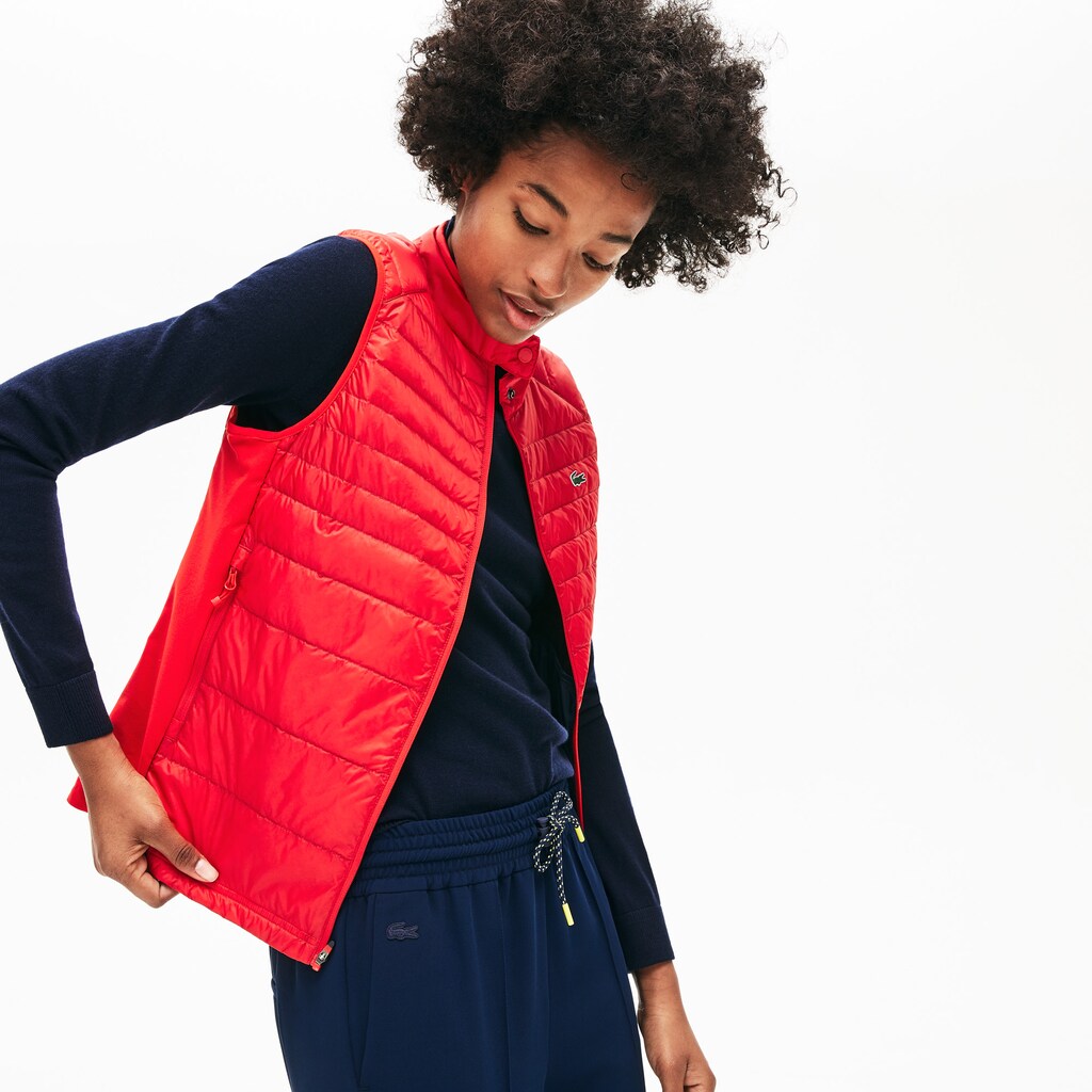Womens Wo  SPORT Water-Resistant Quilted Technical Golf Vest | Lacoste Red / Navy Blue • 3Yn