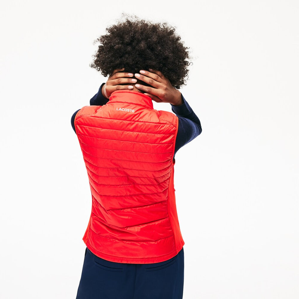 Womens Wo  SPORT Water-Resistant Quilted Technical Golf Vest | Lacoste Red / Navy Blue • 3Yn