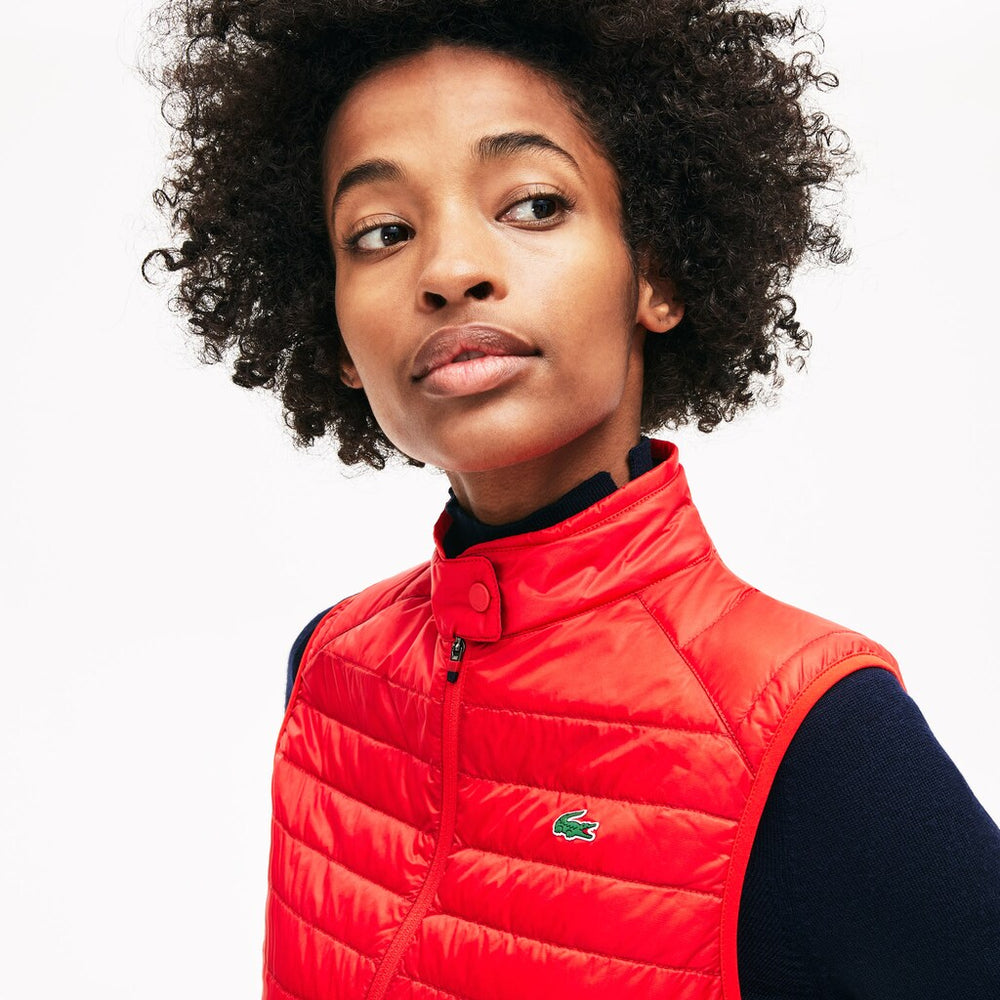 Womens Wo  SPORT Water-Resistant Quilted Technical Golf Vest | Lacoste Red / Navy Blue • 3Yn