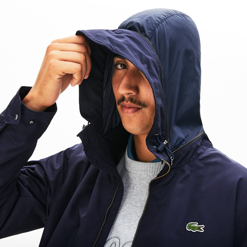 Mens   Hooded Weather-Adaptable Windbreaker Jacket | Lacoste Navy Blue • Gsu