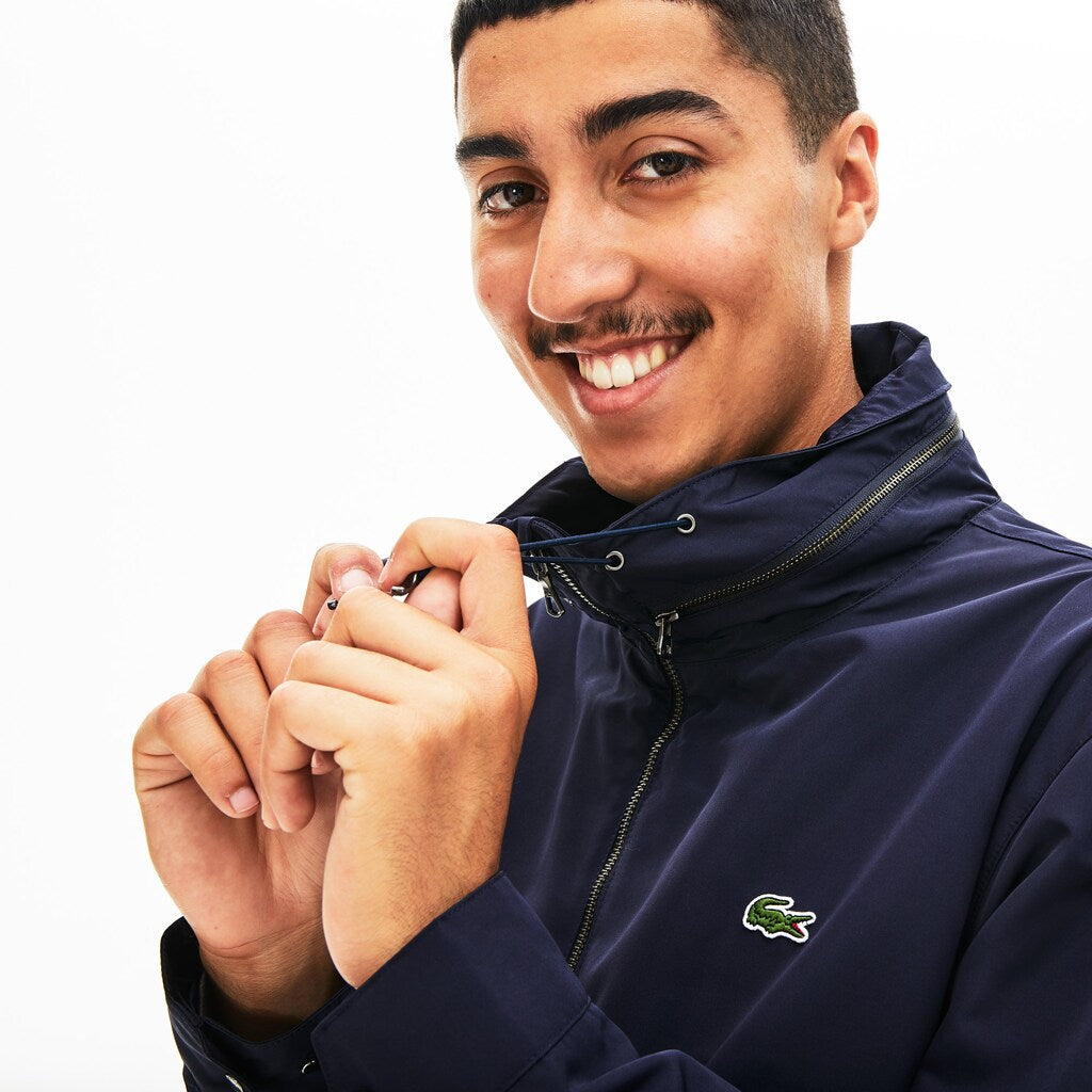 Mens   Hooded Weather-Adaptable Windbreaker Jacket | Lacoste Navy Blue • Gsu