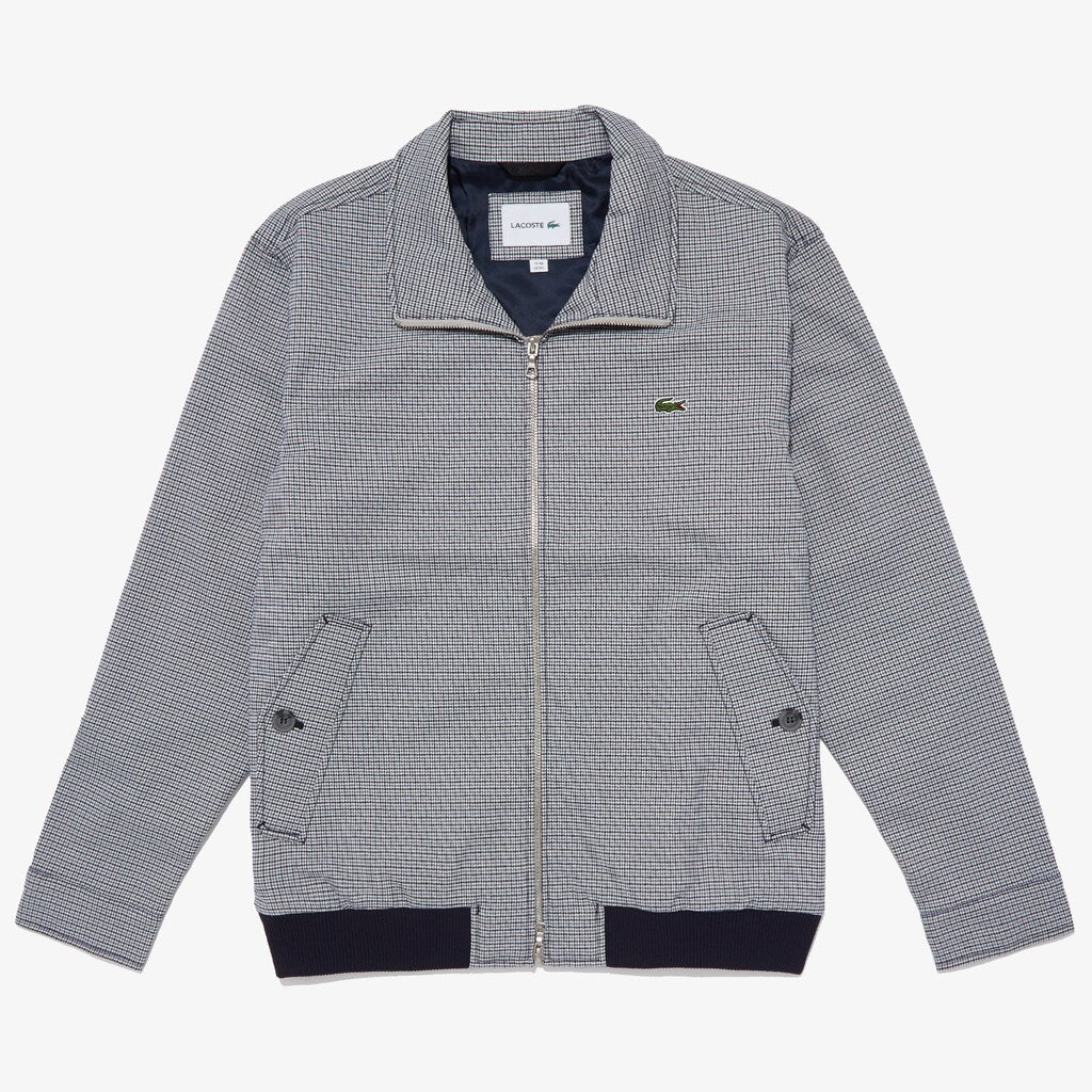 Mens   Herringbone Pattern Zip Harrington Jacket | Lacoste White / Blue / Navy Blue • Zdw