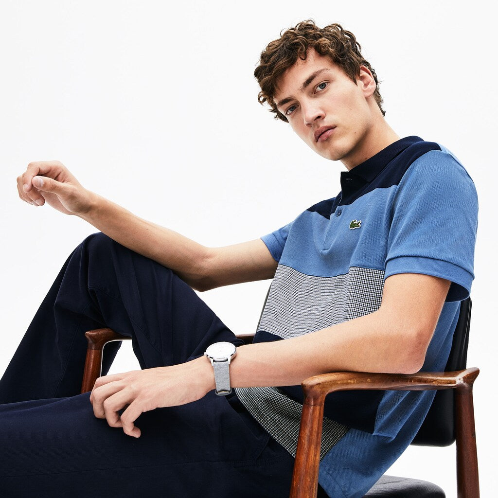 Mens   Regular Fit Paneled Color-Blocked Polo Shirt | Lacoste Navy Blue / Blue / White • 238