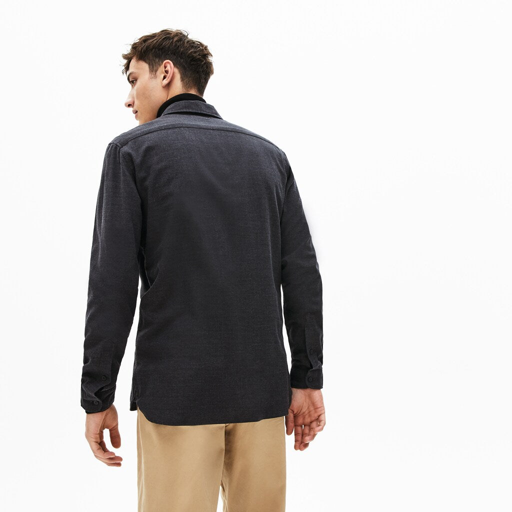 Mens   Slim Fit Cotton Flannel Shirt | Lacoste Grey • El6