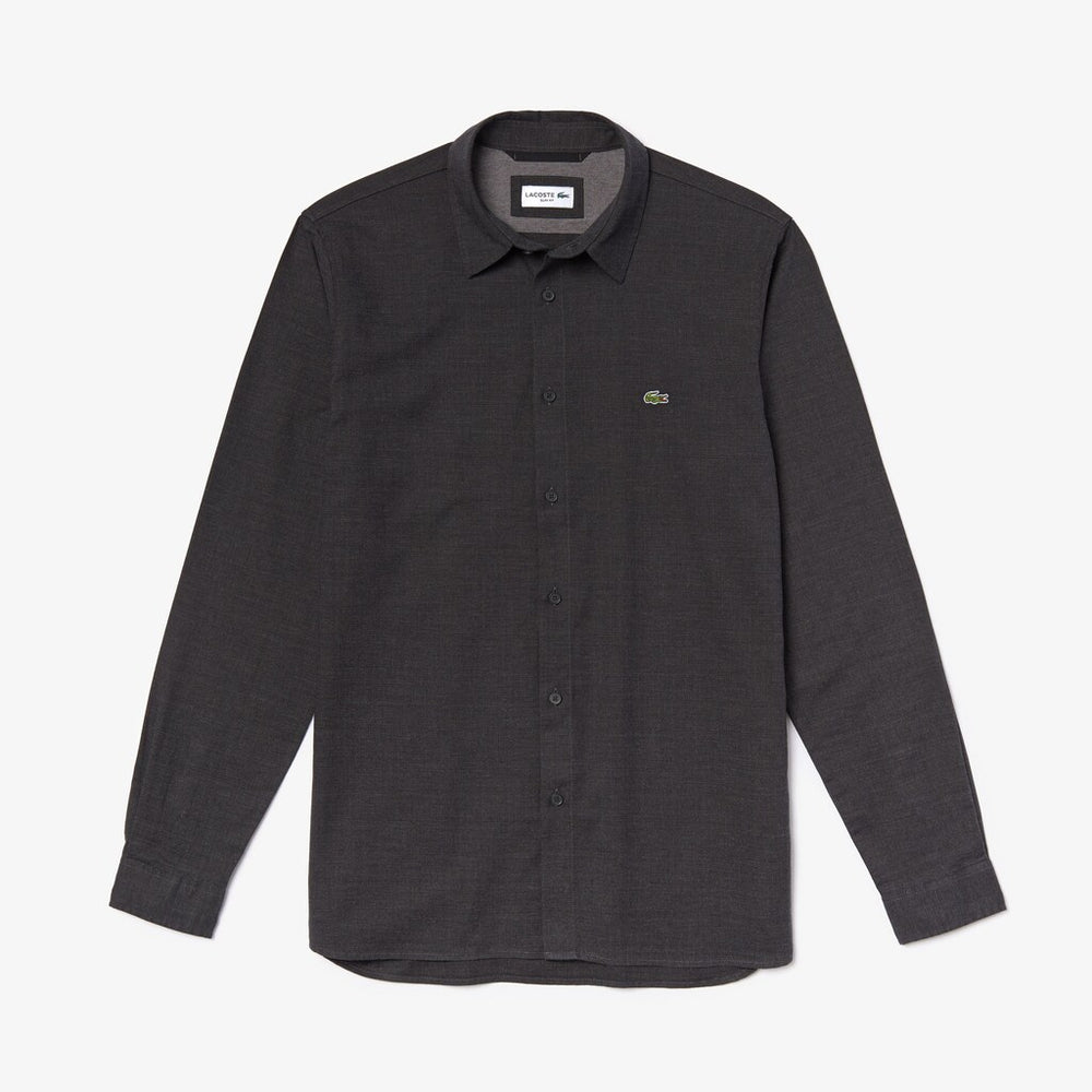 Mens   Slim Fit Cotton Flannel Shirt | Lacoste Grey • El6