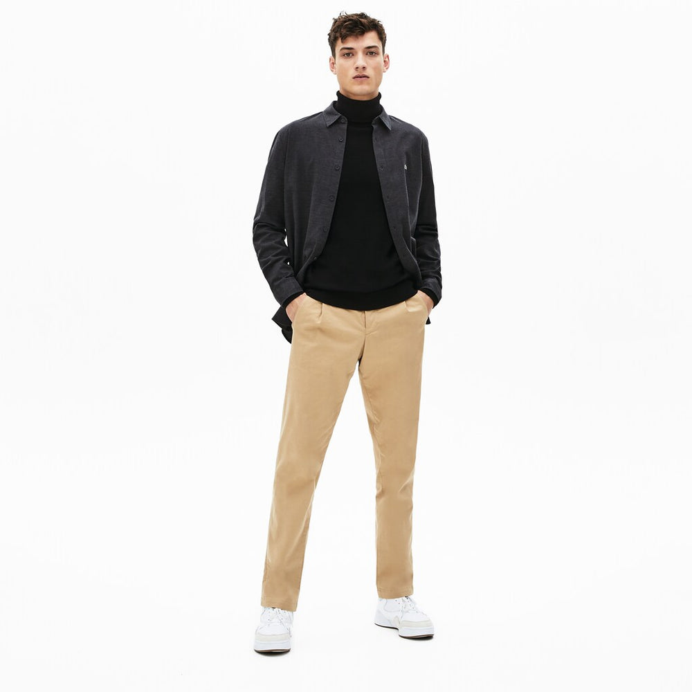 Mens   Slim Fit Cotton Flannel Shirt | Lacoste Grey • El6