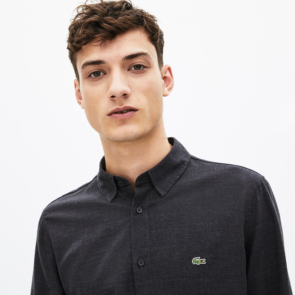 Mens   Slim Fit Cotton Flannel Shirt | Lacoste Grey • El6