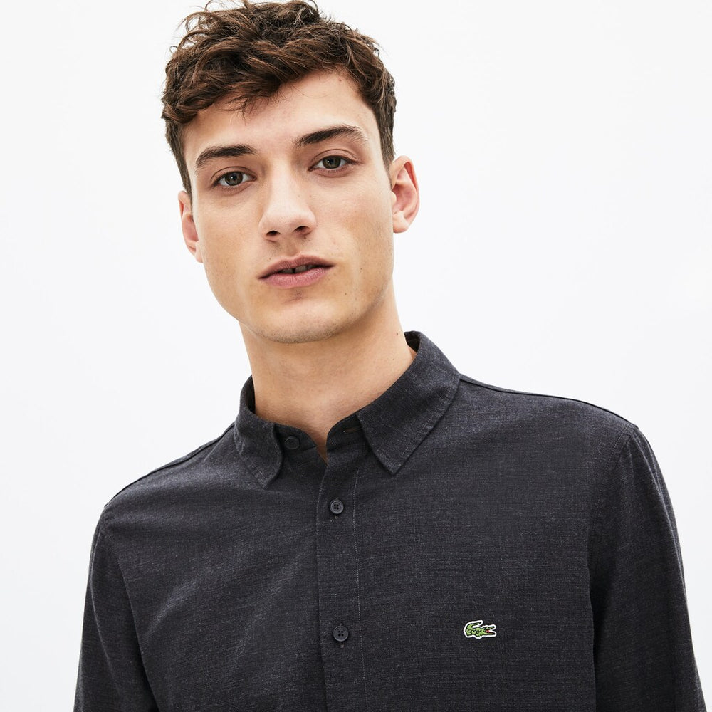Mens   Slim Fit Cotton Flannel Shirt | Lacoste Grey • El6