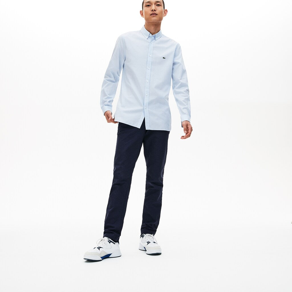 Mens   Slim Fit Polka Dot Cotton Poplin Shirt | Lacoste Light Blue • 58M