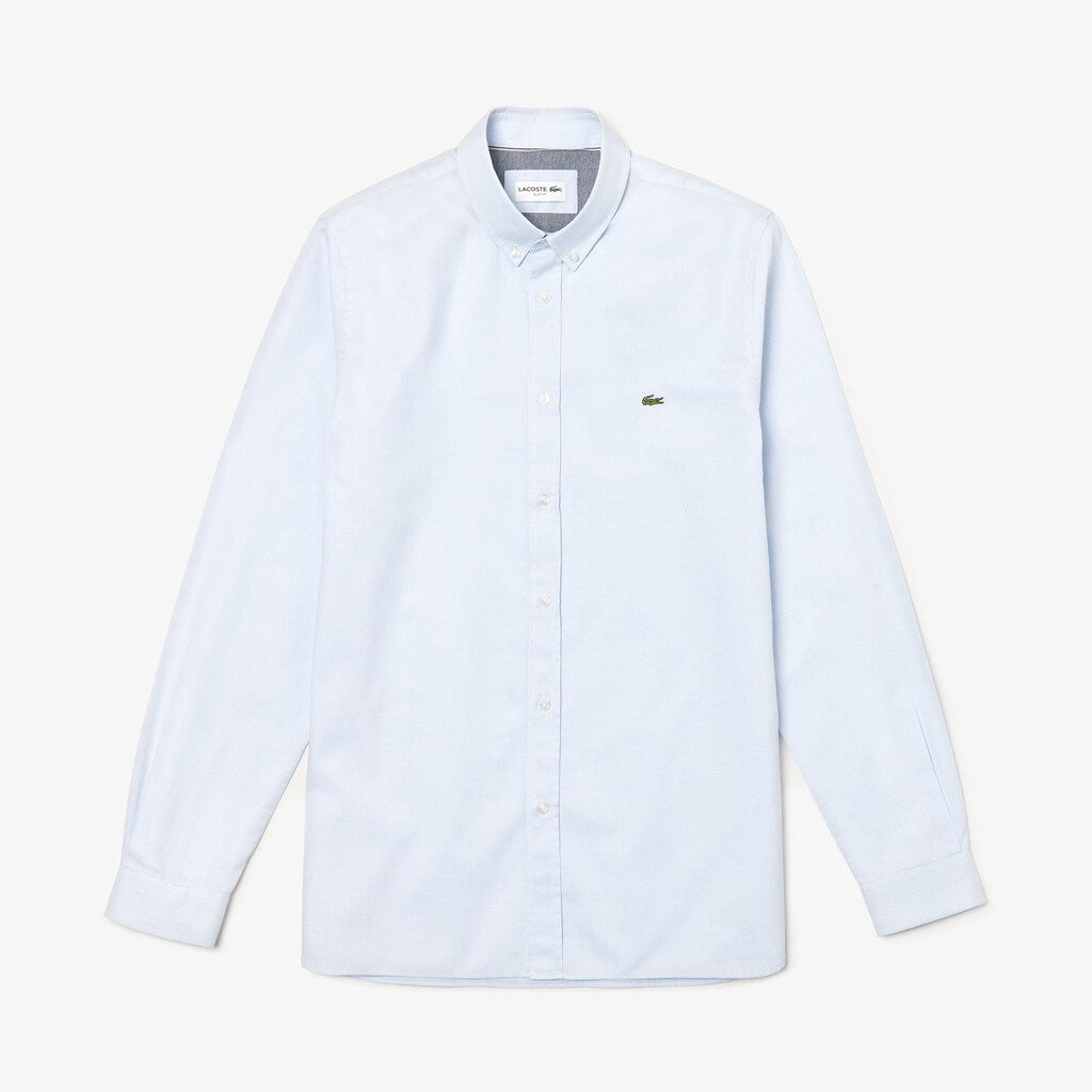 Mens   Slim Fit Polka Dot Cotton Poplin Shirt | Lacoste Light Blue • 58M