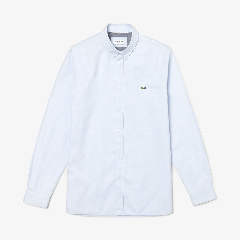 Mens   Slim Fit Polka Dot Cotton Poplin Shirt | Lacoste Light Blue • 58M