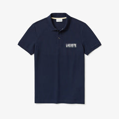 Mens   3D-Lettering Slim Fit Stretch Cotton Piqué Polo | Lacoste Navy Blue • 166