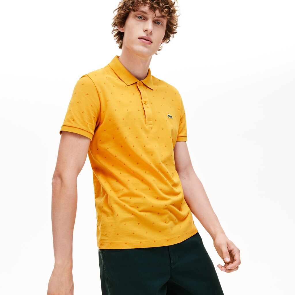 Mens   Slim Fit Patterned Cotton Mini Piqué Polo | Lacoste Yellow / Orange • 4Q1