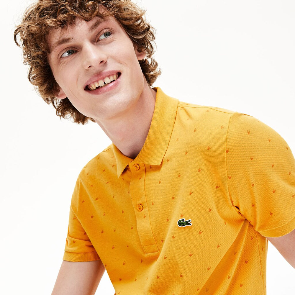 Mens   Slim Fit Patterned Cotton Mini Piqué Polo | Lacoste Yellow / Orange • 4Q1