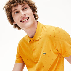 Mens   Slim Fit Patterned Cotton Mini Piqué Polo | Lacoste Yellow / Orange • 4Q1