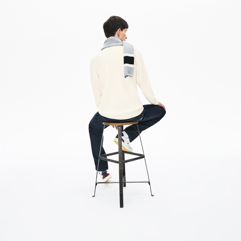 Mens   Cable-Knit Alpaca Blend Sweater | Lacoste White • 70V