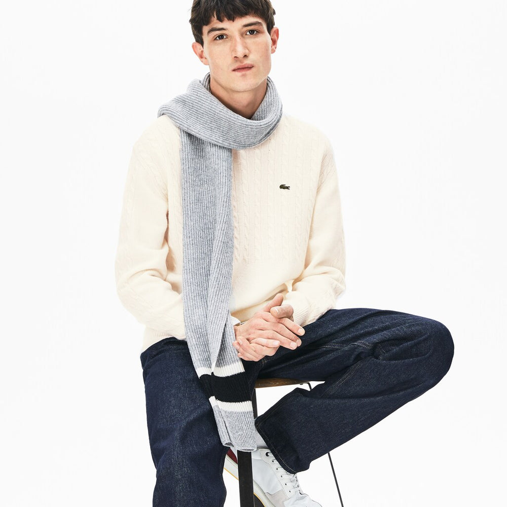 Mens   Cable-Knit Alpaca Blend Sweater | Lacoste White • 70V