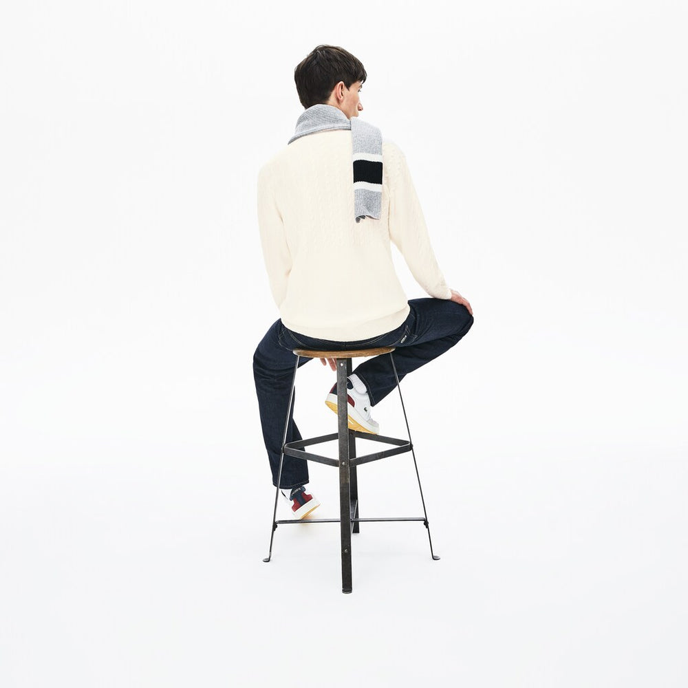 Mens   Cable-Knit Alpaca Blend Sweater | Lacoste White • 70V
