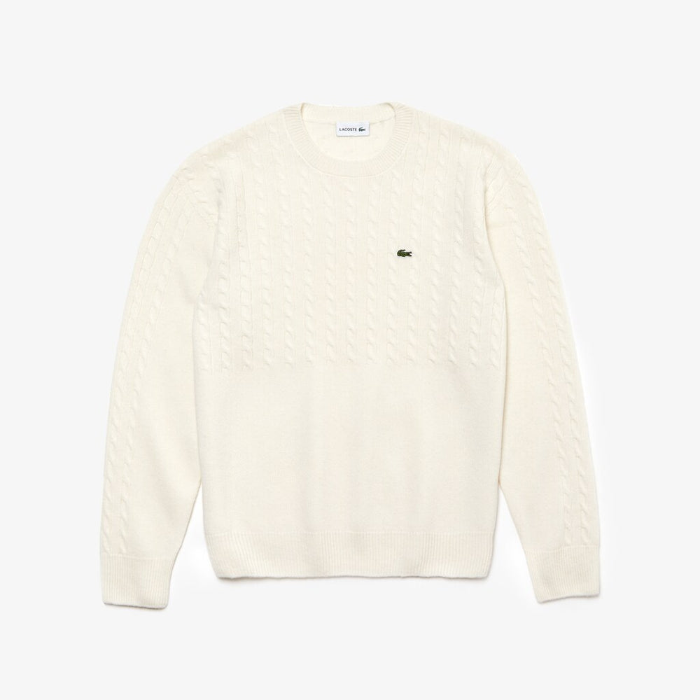 Mens   Cable-Knit Alpaca Blend Sweater | Lacoste White • 70V