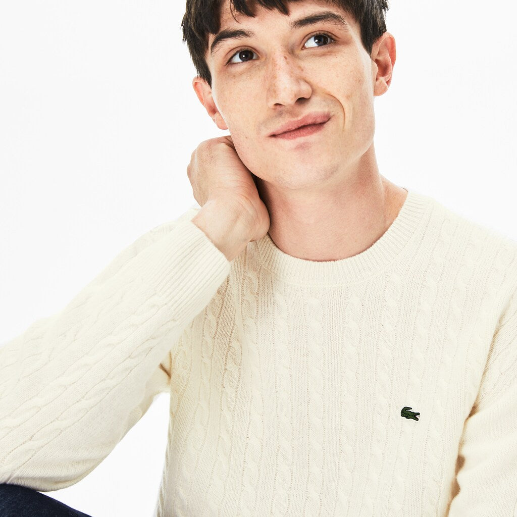 Mens   Cable-Knit Alpaca Blend Sweater | Lacoste White • 70V