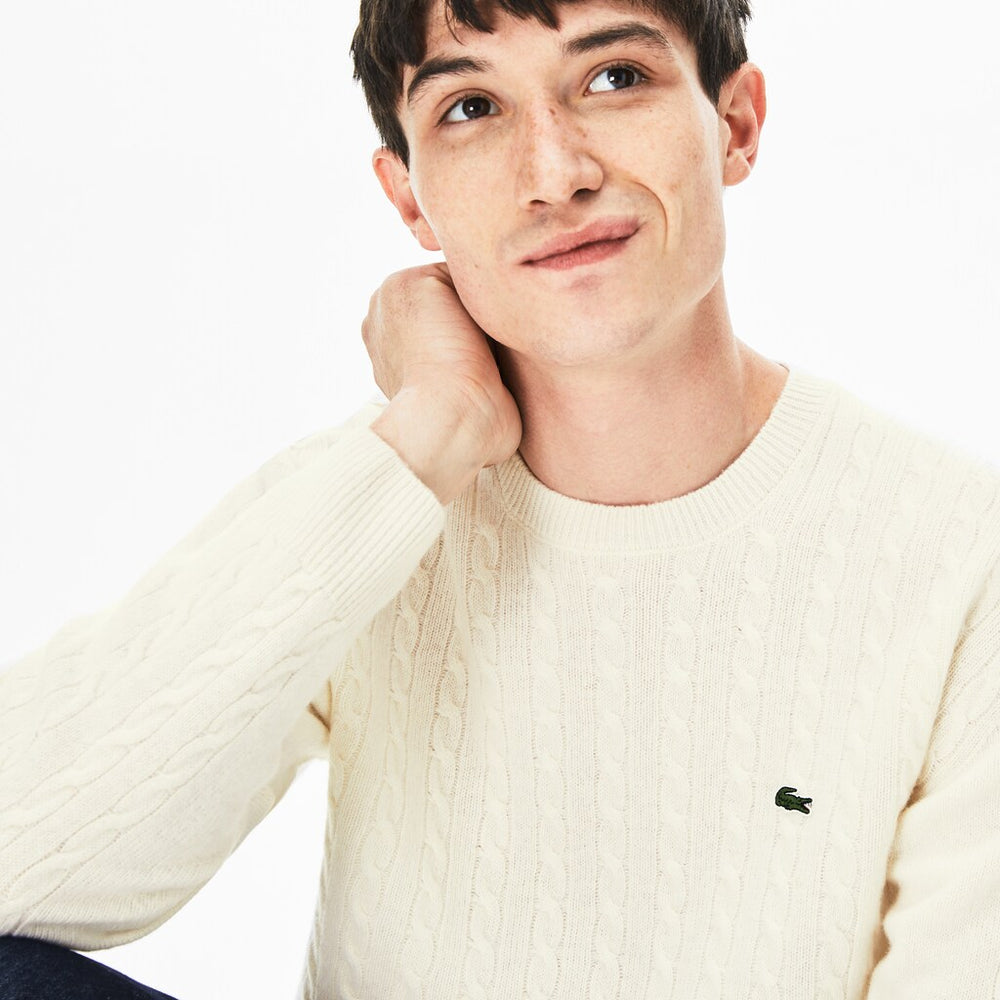 Mens   Cable-Knit Alpaca Blend Sweater | Lacoste White • 70V