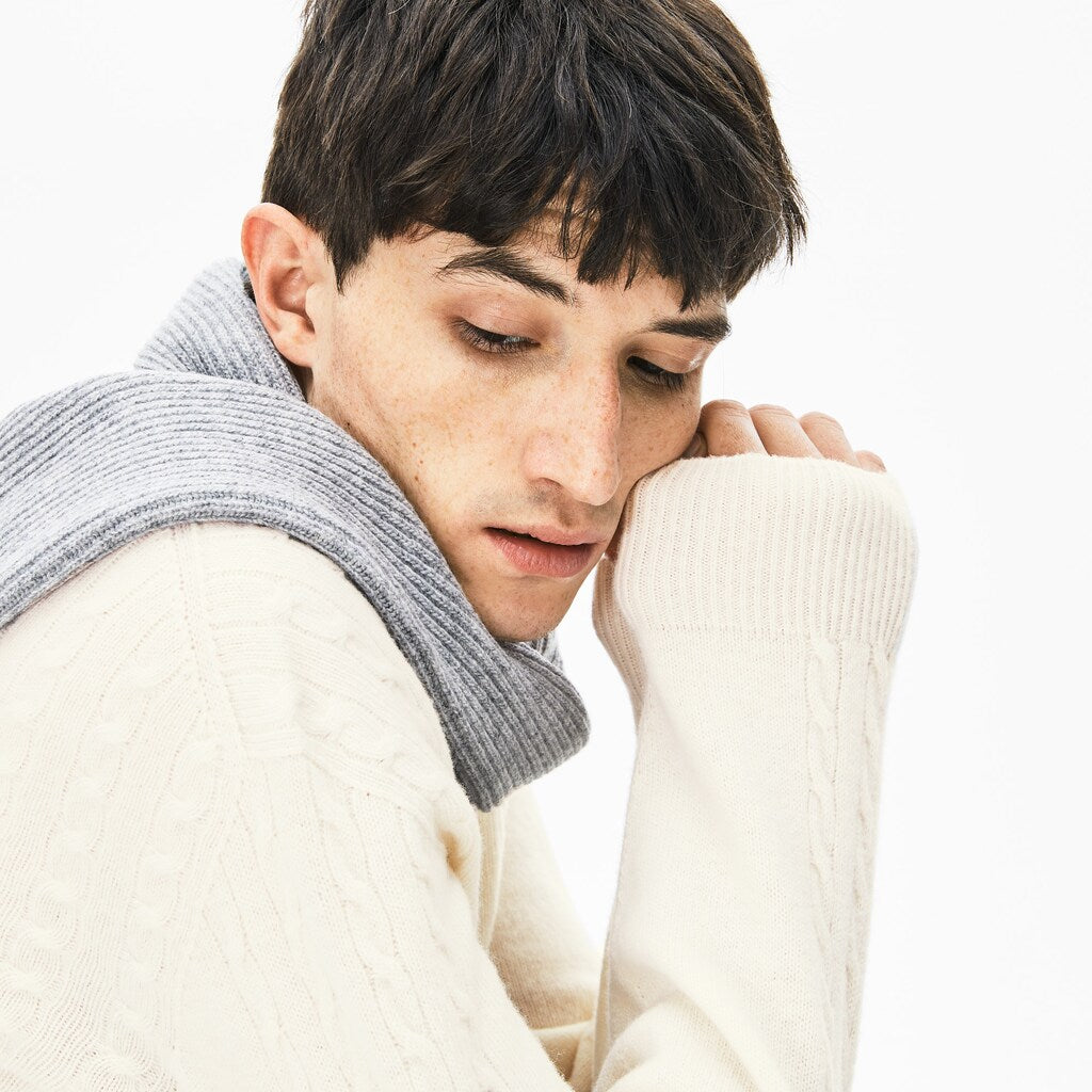 Mens   Cable-Knit Alpaca Blend Sweater | Lacoste White • 70V