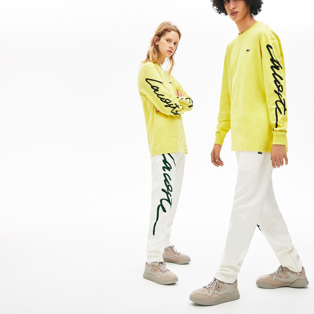 Mens Unisex LIVE Signature Textured Fleece Sweatpants | Lacoste White / Green • X0N