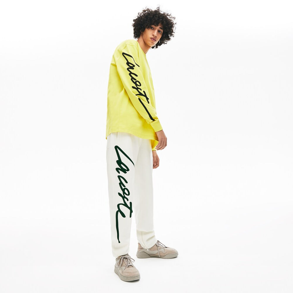 Mens Unisex LIVE Signature Textured Fleece Sweatpants | Lacoste White / Green • X0N