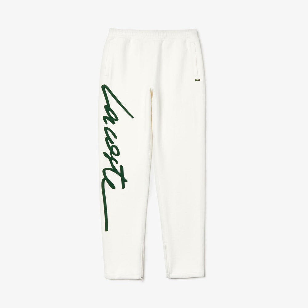 Mens Unisex LIVE Signature Textured Fleece Sweatpants | Lacoste White / Green • X0N