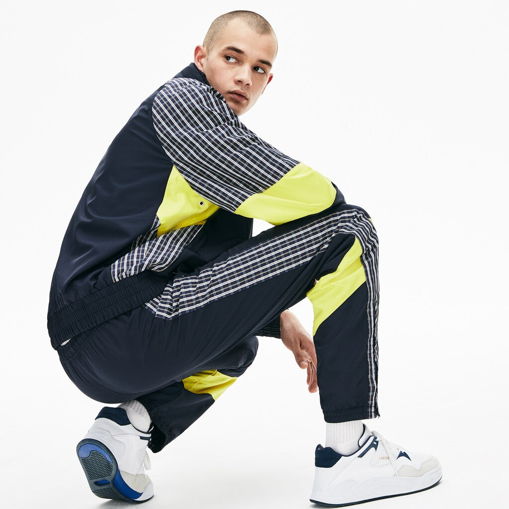 Mens   LIVE Patchwork Trackpants | Lacoste Blue / Yellow / White • 2Tf