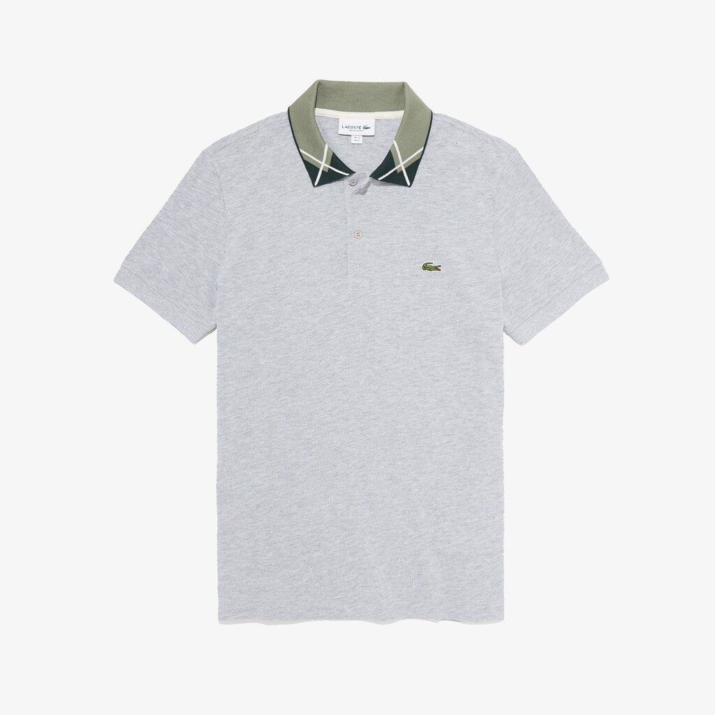 Mens   Regular Fit Jacquard-Collar Cotton Piqué Polo Shirt | Lacoste Grey Chine • Cca