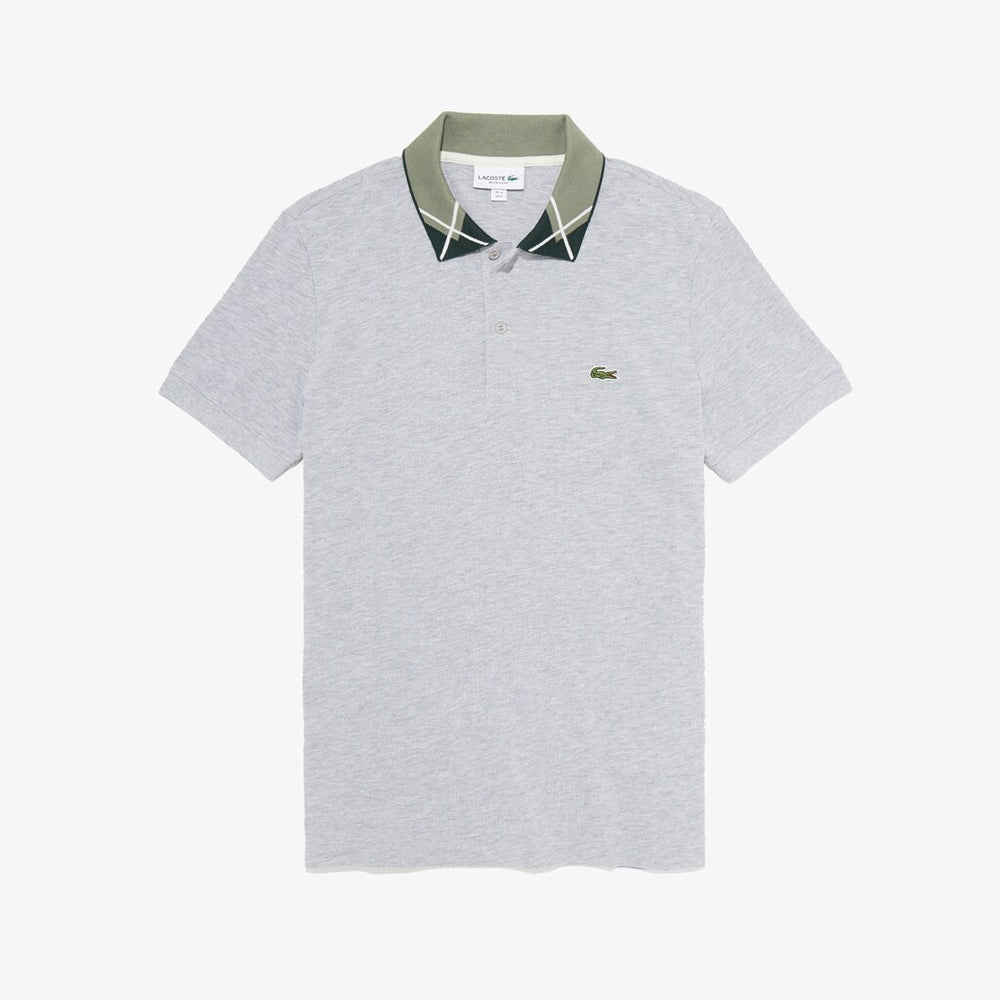 Mens   Regular Fit Jacquard-Collar Cotton Piqué Polo Shirt | Lacoste Grey Chine • Cca
