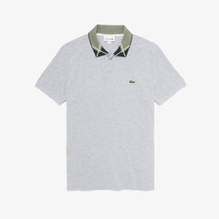 Mens   Regular Fit Jacquard-Collar Cotton Piqué Polo Shirt | Lacoste Grey Chine • Cca