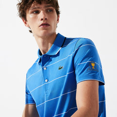Mens   Presidents Cup Striped Breathable Stretch Jersey Golf Polo Shirt | Lacoste Blue / White / Navy Blue / White • 34Q