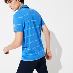 Mens   Presidents Cup Striped Breathable Stretch Jersey Golf Polo Shirt | Lacoste Blue / White / Navy Blue / White • 34Q