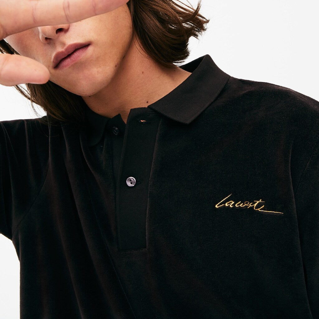 Mens   LIVE Classic Fit Velvet Polo Shirt | Lacoste Black • 031