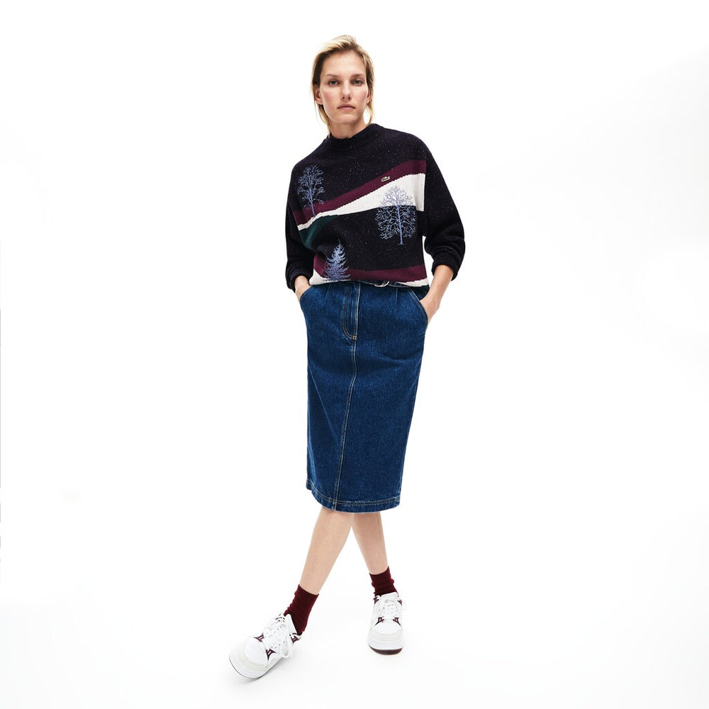 Womens Wo  Winter Design Cotton And Wool Blend Jacquard Sweater | Lacoste Navy Blue / Bordeaux / White / Green • 0Nr