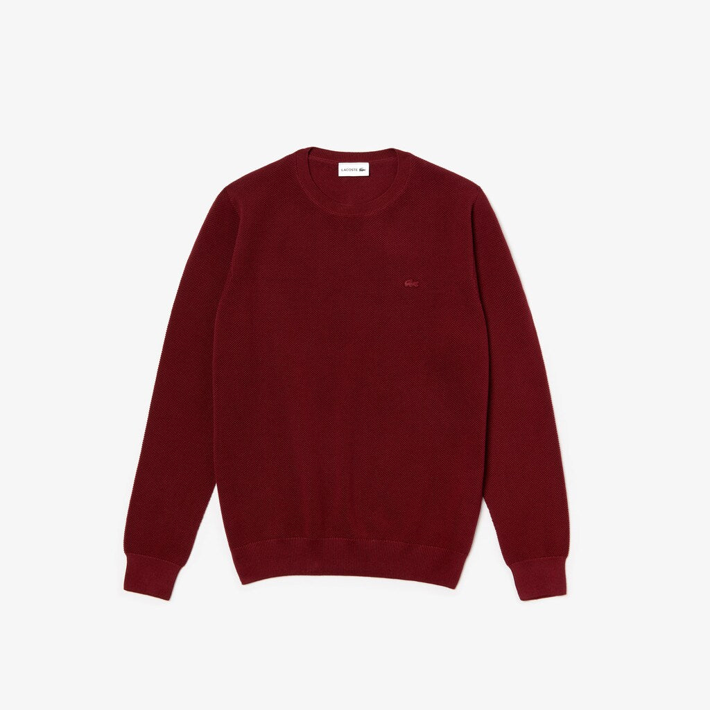 Mens   Crew Neck Cotton Piqué Sweater | Lacoste Bordeaux • 328