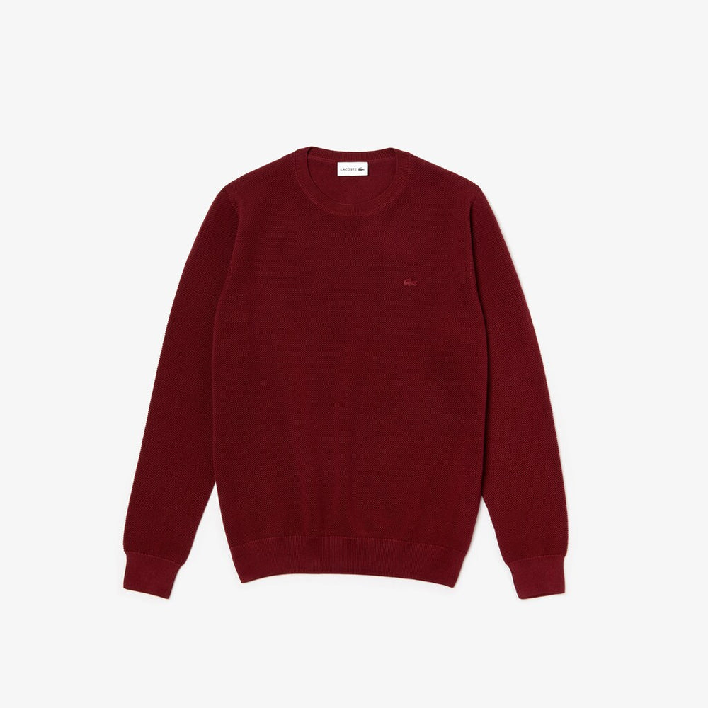 Mens   Crew Neck Cotton Piqué Sweater | Lacoste Bordeaux • 328