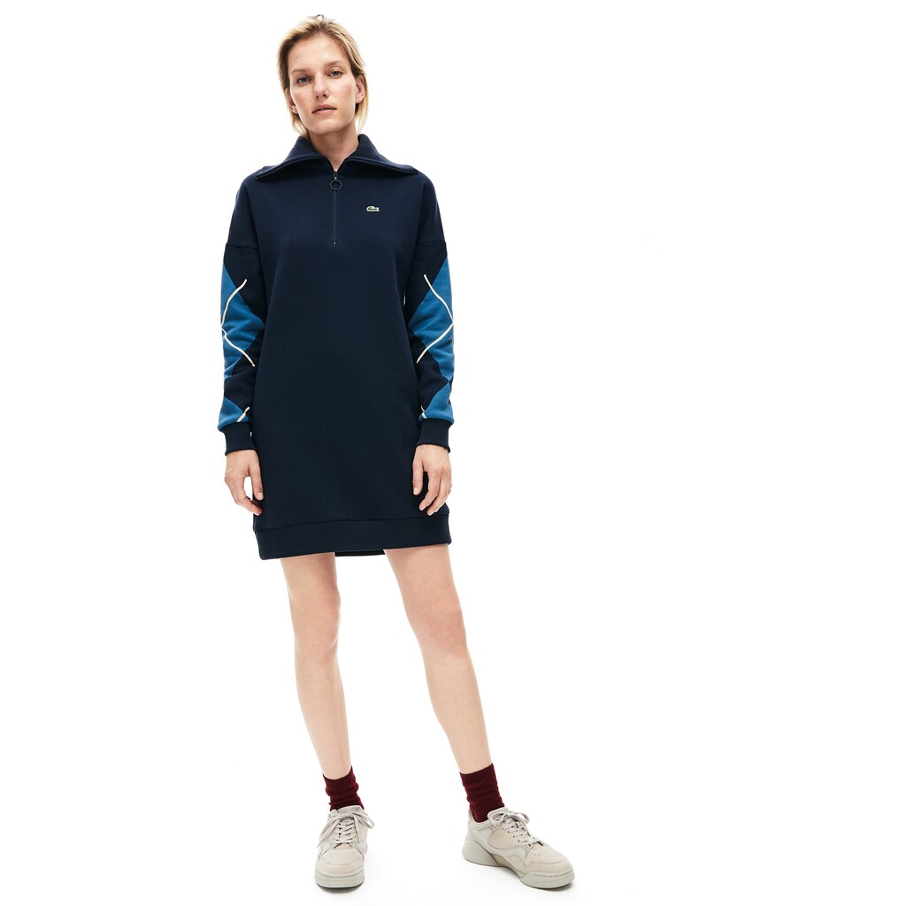Womens Wo  Made In France Jacquard Patterned Fleece Sweatshirt Dress | Lacoste Navy Blue • 166