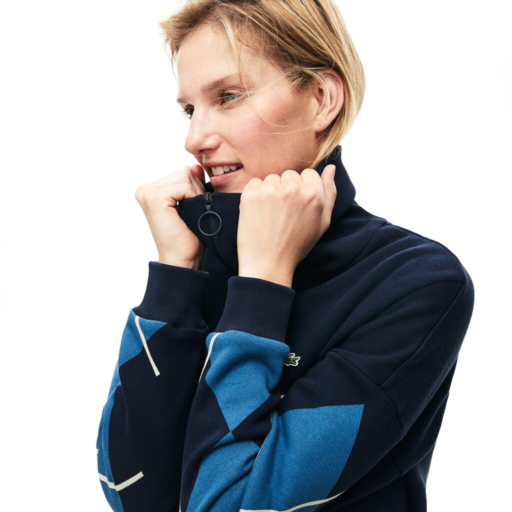 Womens Wo  Made In France Jacquard Patterned Fleece Sweatshirt Dress | Lacoste Navy Blue • 166