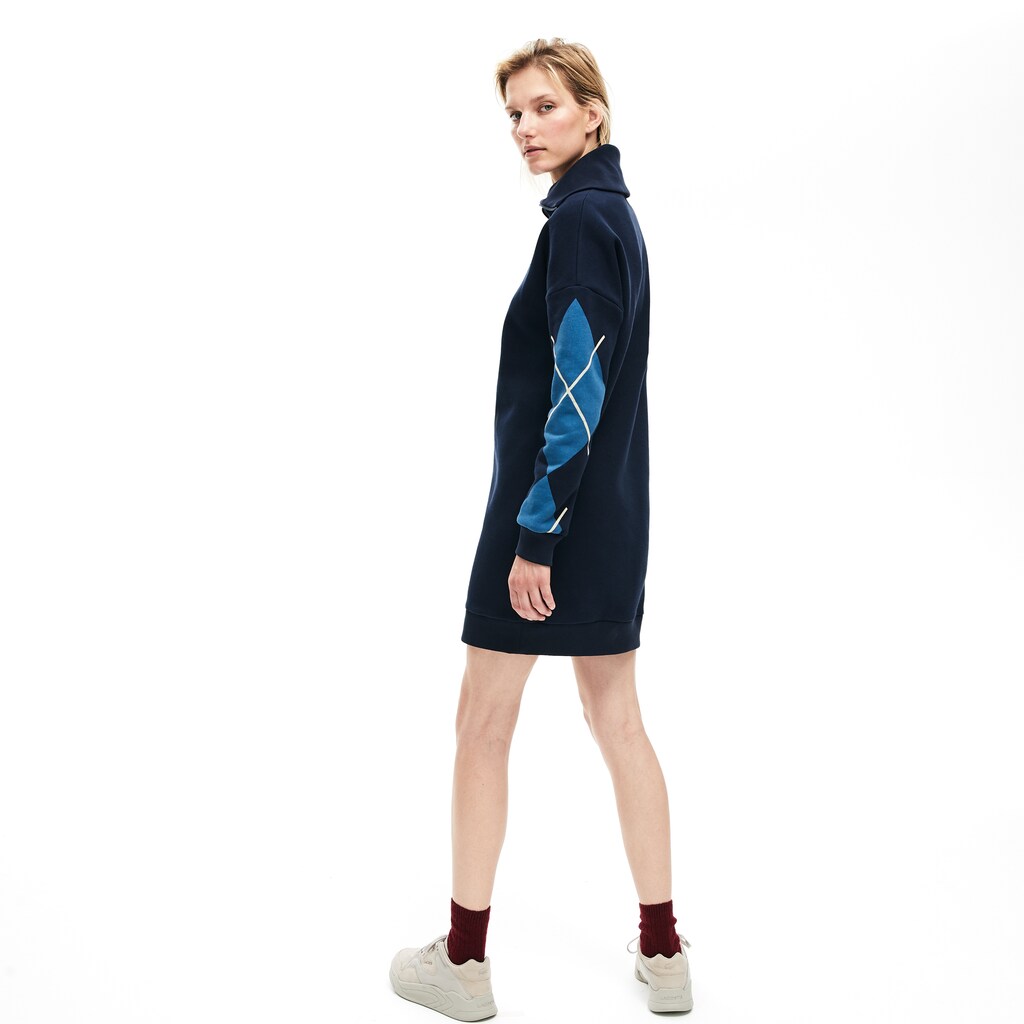 Womens Wo  Made In France Jacquard Patterned Fleece Sweatshirt Dress | Lacoste Navy Blue • 166
