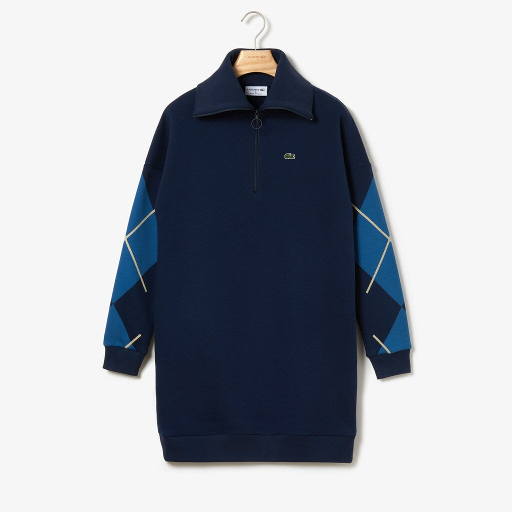 Womens Wo  Made In France Jacquard Patterned Fleece Sweatshirt Dress | Lacoste Navy Blue • 166