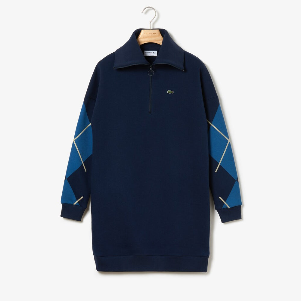 Womens Wo  Made In France Jacquard Patterned Fleece Sweatshirt Dress | Lacoste Navy Blue • 166